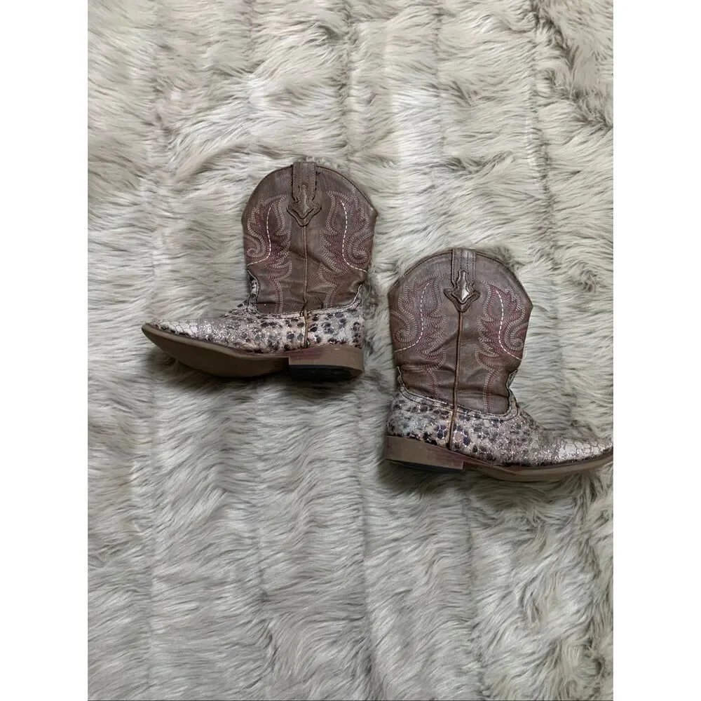 Roper Little Girls Leopard Pink Glitter Cowboy Boots Size 1